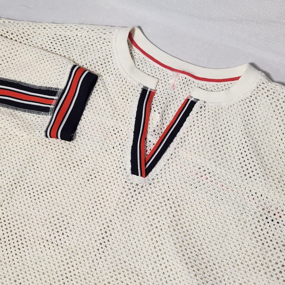 FP Movement‎ Free People Ivory Crochet Cropped Top Sweater Stripe Boho Large NEW